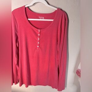 Long sleeve Pink Cotton Top Henley Style scoop neck ribbed cotton knit sz 16-18